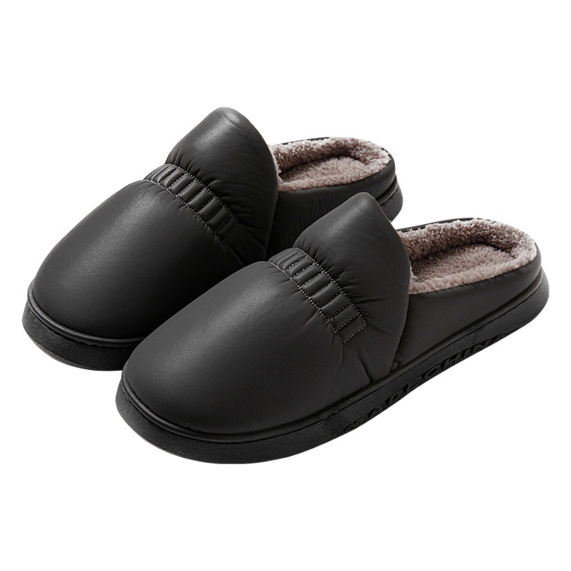 Winter Extra Large Size Cotton Slippers Men's Pu Leather Slippers Waterproof Thick-Soled Home Indoor Non-Slip Warm Shoes 47 48 49