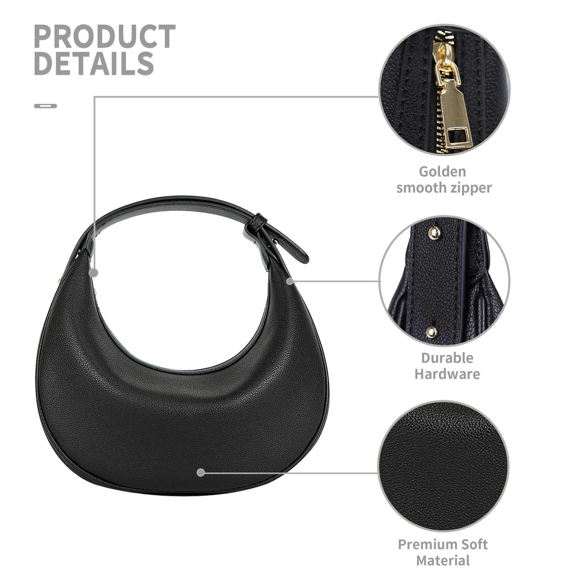 Pu Leather Material Women's Pu Leather Solid Color Basic Classic Style Dumpling Shape Zipper Underarm Bag
