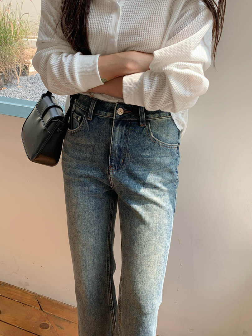 GAGD retro blue four-sided elastic slim nine-inch jeans for women, Korean style, high-waisted, slimming, slightly flared jeans pic 16