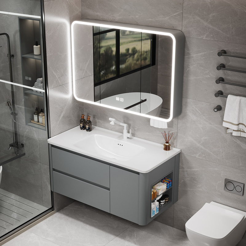 Thickened Honeycomb Aluminum Bathroom Combination with Side Storage Integrated Ceramic Basin Hand Wash Basin Bathroom Washstand