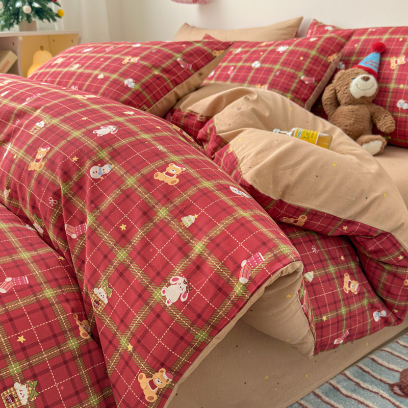 Cama de algodón de algodón de cuatro piezas 2025 nueva sábana simple funda de edredón de tres piezas sábana ropa de cama de dormitorio