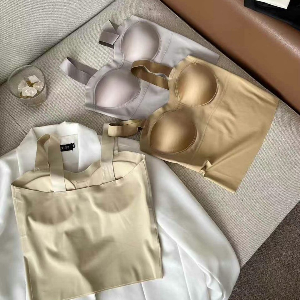 8881 # nueva taza de concha elástica elástica fija taza con cojín de pecho con cinturón de satén para mujeres