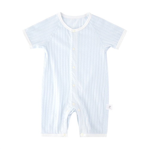 Baby one-piece short-sleeve summer thin tunic crawl suit for 1-year-old boys and girls, pure cotton boneless harney with front opening
