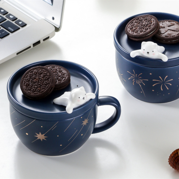 Taza de Cerámica con Diseño de Oso de Fuegos Artificiales, Taza de Dibujos Animados con Forma de Animal, Taza de Desayuno, Regalo, Taza para Cereal, Taza para Agua, Taza para Parejas, Taza de Café con Diseño de Osito