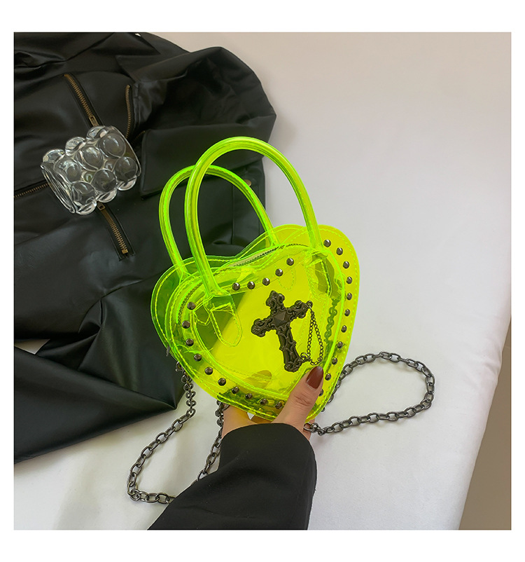 Women's Small Pu Leather Cross Streetwear Rivet Heart-shaped Zipper Jelly Bag display picture 6
