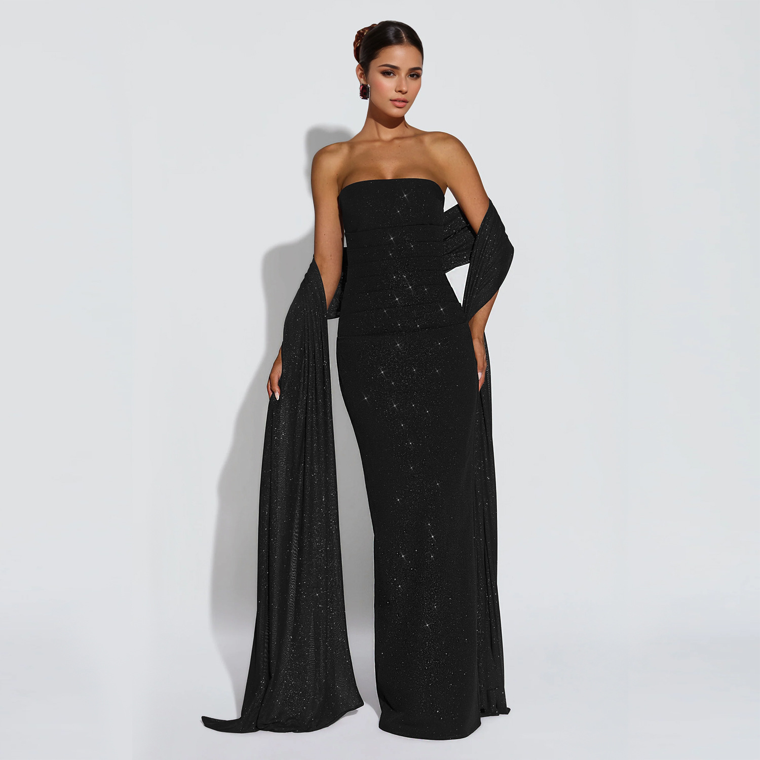 C7635 Aliexpress transfronterizo amazon ropa de moda europea y americana de mujer sexy con un pecho brillante vestido de cadera abierta