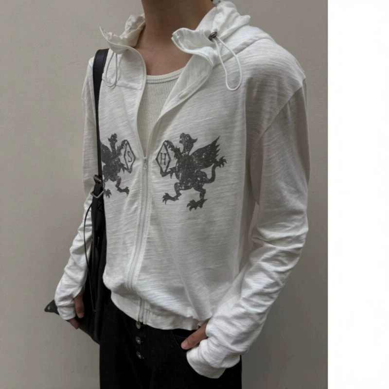 Summer lightweight hooded jacket, Lyocell Tencel sun protection clothing, unisex American trendy loose top for petite women.