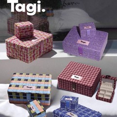Tagi.首饰枕头提花首饰盒大容量复古便携mini双层子母高级收纳盒