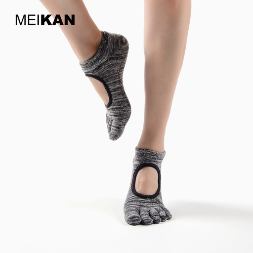meikan beautiful women's full toe backless yoga socks five-finger separated non-slip cutout socks