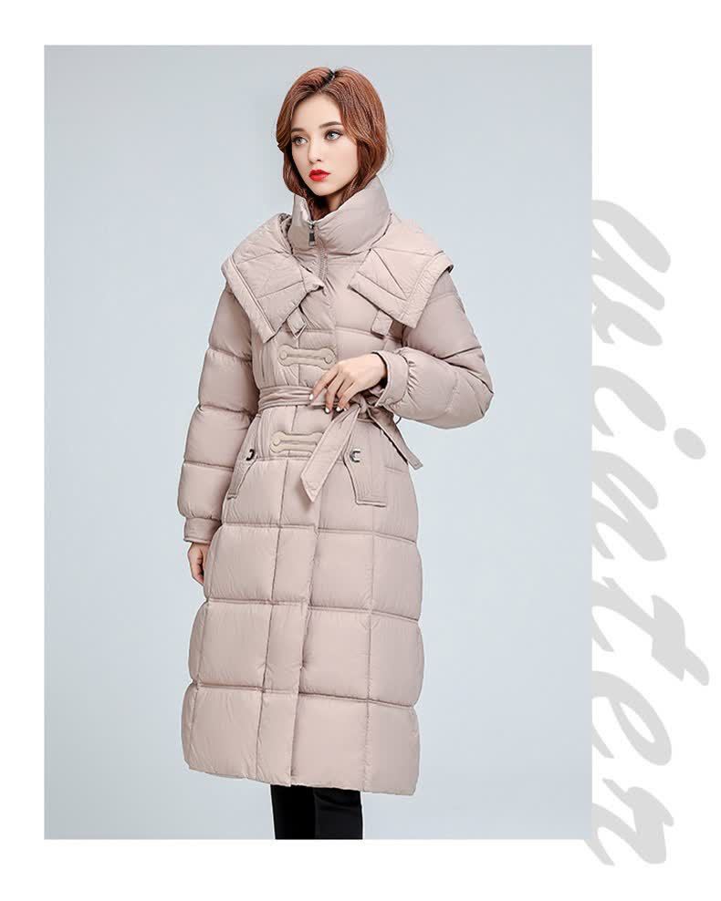 Dames gewatteerde winterjas met capuchon lange puffer jas_voghion.com
