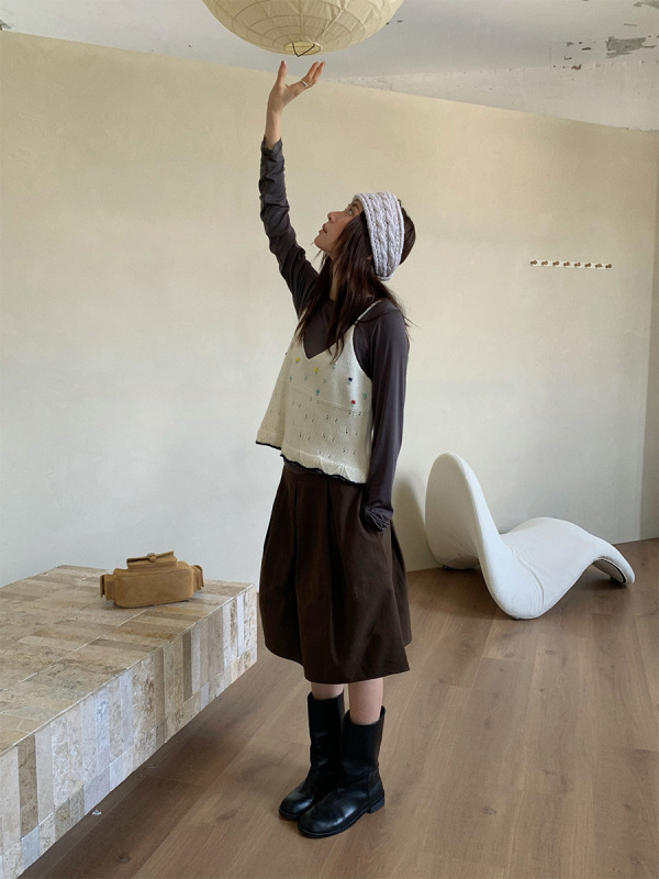 苏奈 全羊毛韩系甜美小花针织吊带背心女秋显瘦叠穿上衣tableblue|undefined