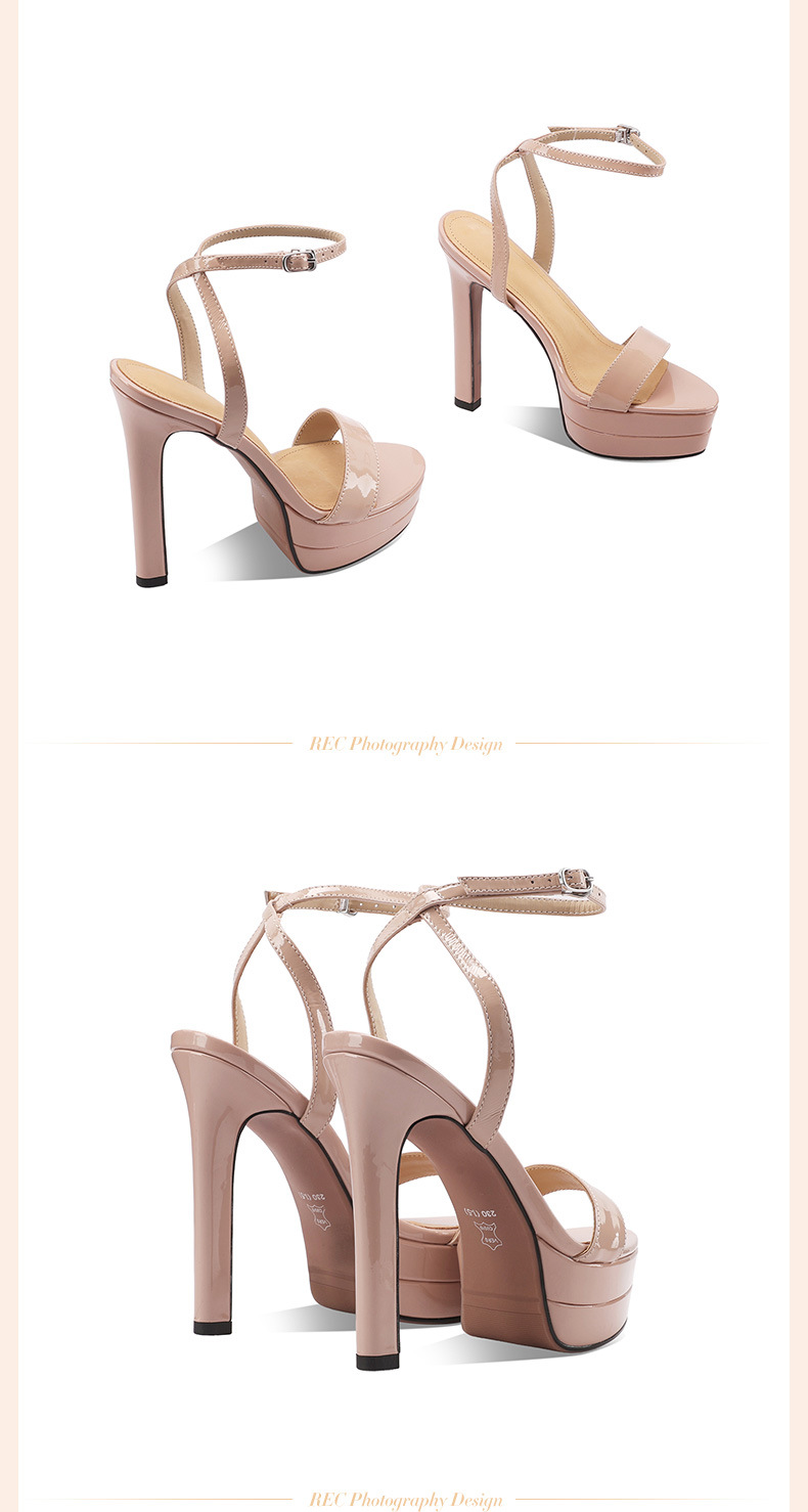 Sandal nữ cao gót 13 cm hở mũi quai ngang da thật đế xuồng — đen chi tiết 5