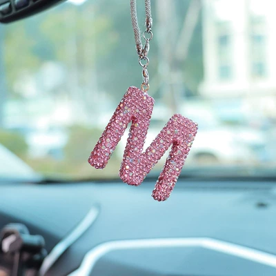 Car hanging rhinestone car rearview mirror - m-letter-car-pendant-pink