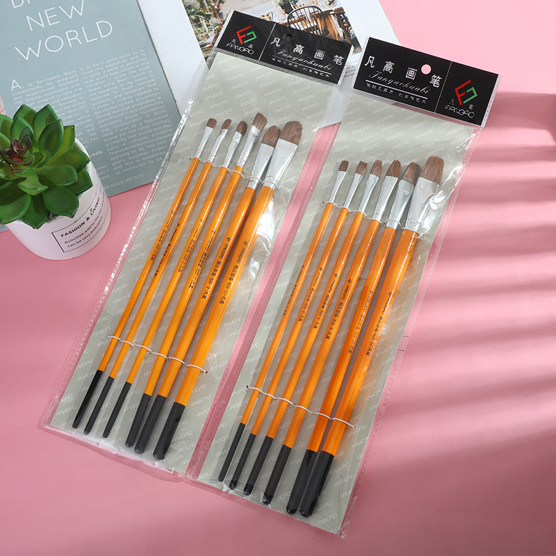 Van Gogh 826 Wolf Chalk Full Set Wholesale Long Yellow Rod Watercolor Acrylic Gouache Brush Beginner Brush Van Gogh 826 Wolf Chalk Full Set Wholesale Long Yellow Rod Watercolor Acrylic Gouache Brush Beginner Brush