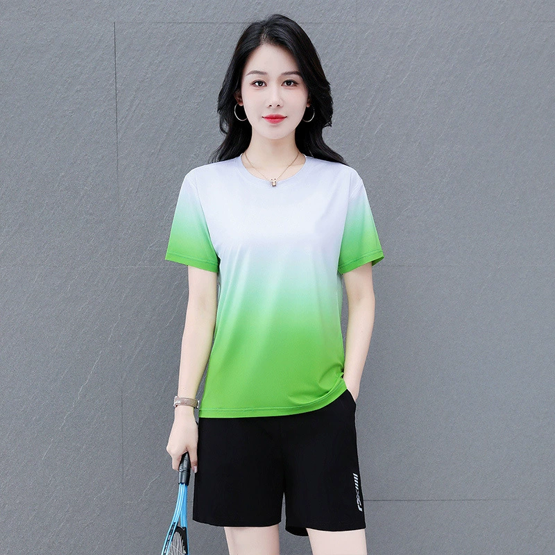 Летний спортивный костюм из ледяного шелка для женщин, 2025 года, новый, для фитнеса и йоги, быстросохнущий, шорты, комплект из двух предметов