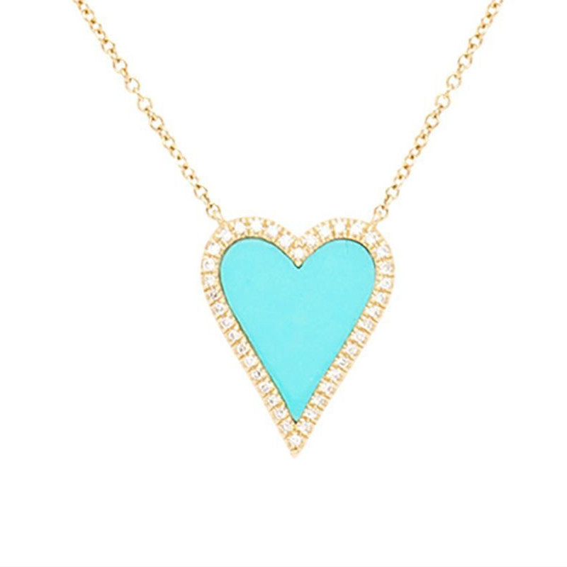 Copper Chain Material 1 Piece Quantity Copper Inlay Heart Shape Rhinestones Pendant Necklace