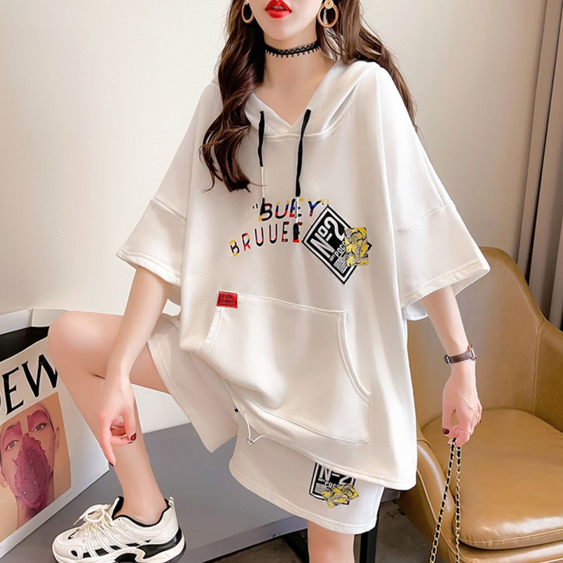 plus size Women's Short-sleeved + Shorts Casual suit Women's Summer New Sports Two-piece Fashionable Set