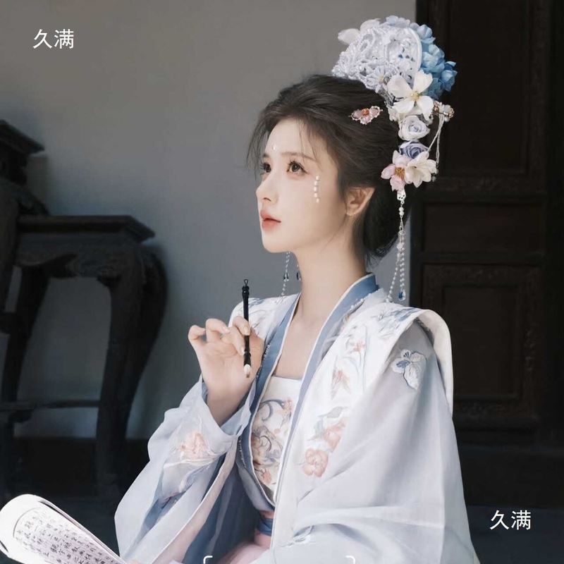 漢服アクセサリーヘアクラウン妖精宋製 3D プリント頭飾りヘアピン花の頭冠古代スタイルの写真インク雨雲ヘアアクセサリー女性のための|undefined