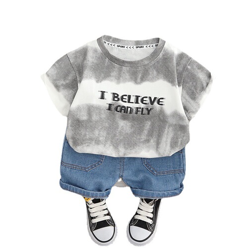 Children's Personalized Print Tie-Dye Short-Sleeve Summer Outfit Boy's Casual T-Shirt Kids Set Baby Clothes Two-Piece Set Dropshipping