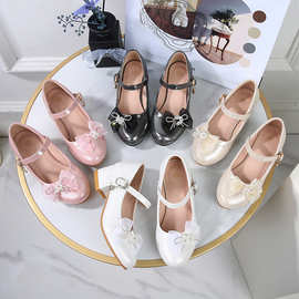 2026新款女童蝴蝶结公主鞋软底玛丽珍鞋儿童演出鞋水晶装饰单鞋