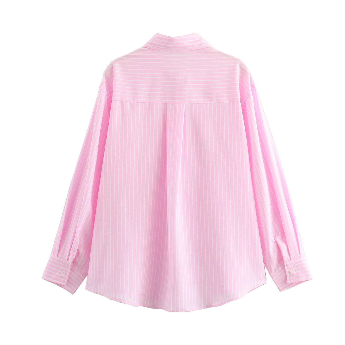 Women's Casual Loose Fit Stripe Shirt With Pocket, Long Sleeve Polo Collar Blouse, Comfortable Breathable Tops For Spring Summer_ecoleips.com