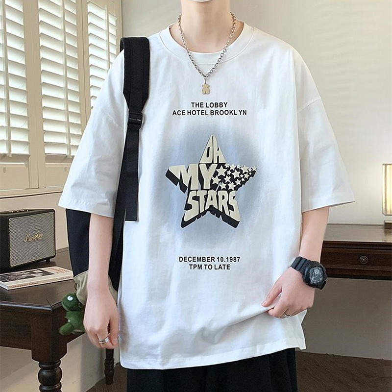 夏季新款男孩休闲短袖T恤潮牌青少年印花上衣大童透气圆领体恤衫