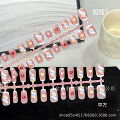 彩虹糖果手工穿戴甲立體純手工預製甲美甲片指甲直播甲片30片