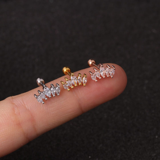 Cross-border 0.8x 6mm thin rod hot sale rose gold earrings stainless steel thin rod earrings micro-inlaid zircon ear bone nails