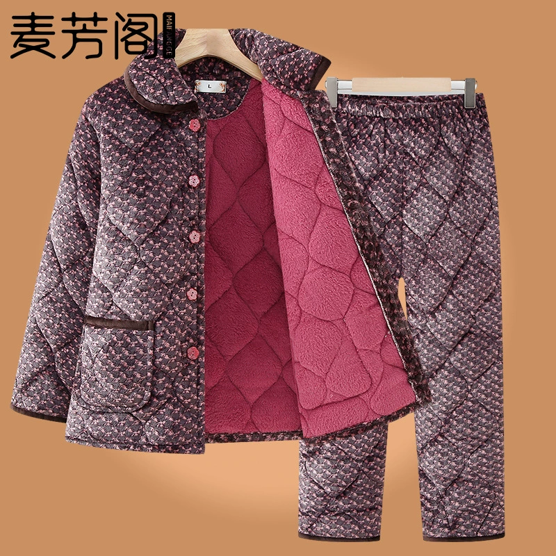 Среднего и пожилого возраста зимняя одежда бабушки пижамный набор плюс бархат утолщение теплая одежда мама домашняя одежда старушка хлопчатобумажная одежда