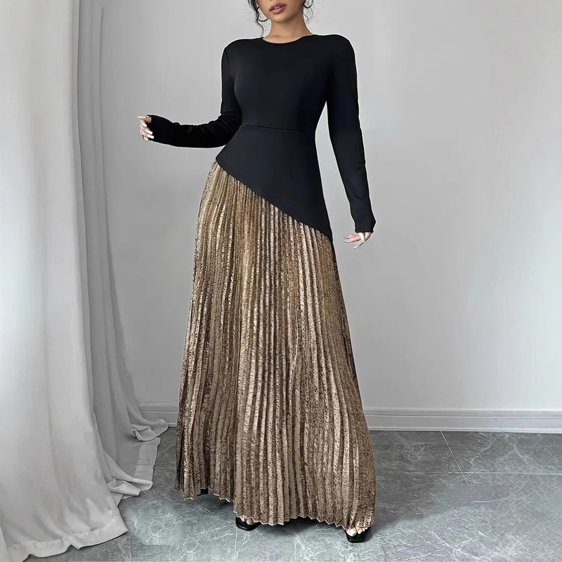 Cross-Border Pleated Half-Length Skirt for Women, Large Swing Skirt, Asymmetrical Extra-Long Floor-Length Skirt, Pleated Skirt, Slimming Look Dress