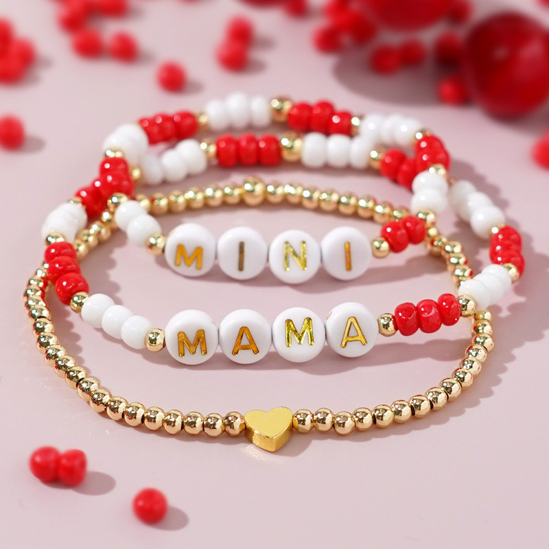 European and American Hot-selling White Gold Letter Bracelet Niche Simple Beaded Bracelet Mother Gratitude Gift-giving suit Jewelry