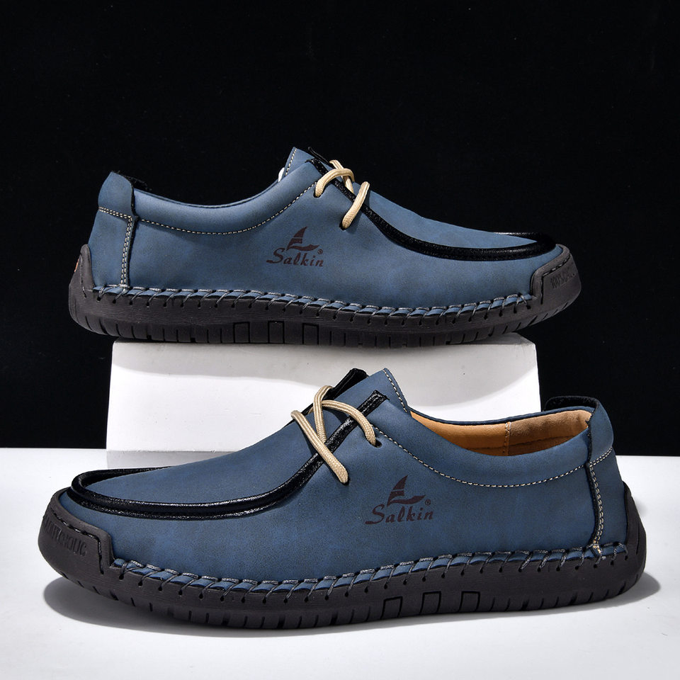 Giày lười unisex cỡ lớn 48, mũi tròn, mặt vải lanh, đế bằng gót thấp, dây buộc phía trước — 2801 Vàng kim, 2801 Xanh lá cây táo, 2801 Xanh đậm, 2801 màu xanh chi tiết 9