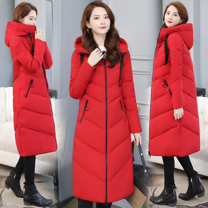 Large size women's winter cotton-padded coat women's long slim fit Korean over-the-knee cotton-padded jacket down cotton-padded jacket 200kg fat coat