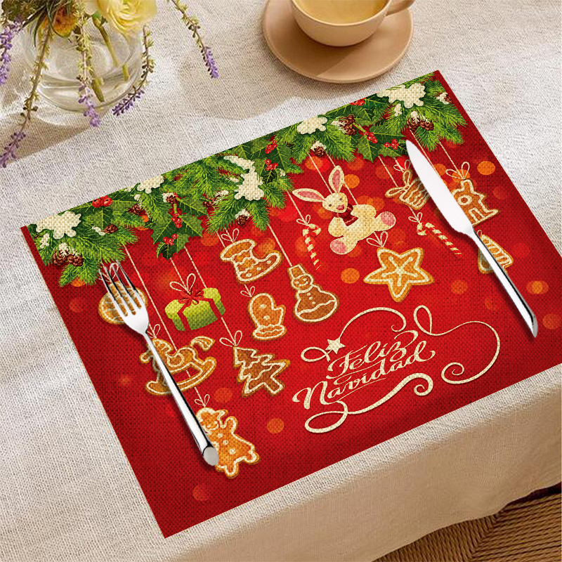 Mantel Individual de Lino para Navidad - Diseño de Dibujos Animados, Aislante, para Decoración