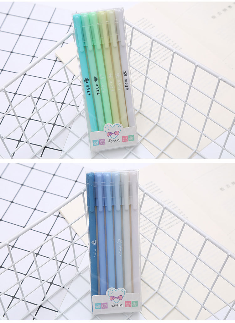 Boxed Morandi Color Pen Gel Pen 6's Set Student Stationery Exam Ball Pen Office Supplies Black Signature Pen display picture 1