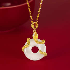 S925纯银缠绕蛇福项链女新年款锁骨链本命年平安扣款高级项链批发