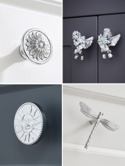 French chrome silver handle wardrobe cabinet door drawer modern minimalist bright silver kitchen brass hardware surface-mounted