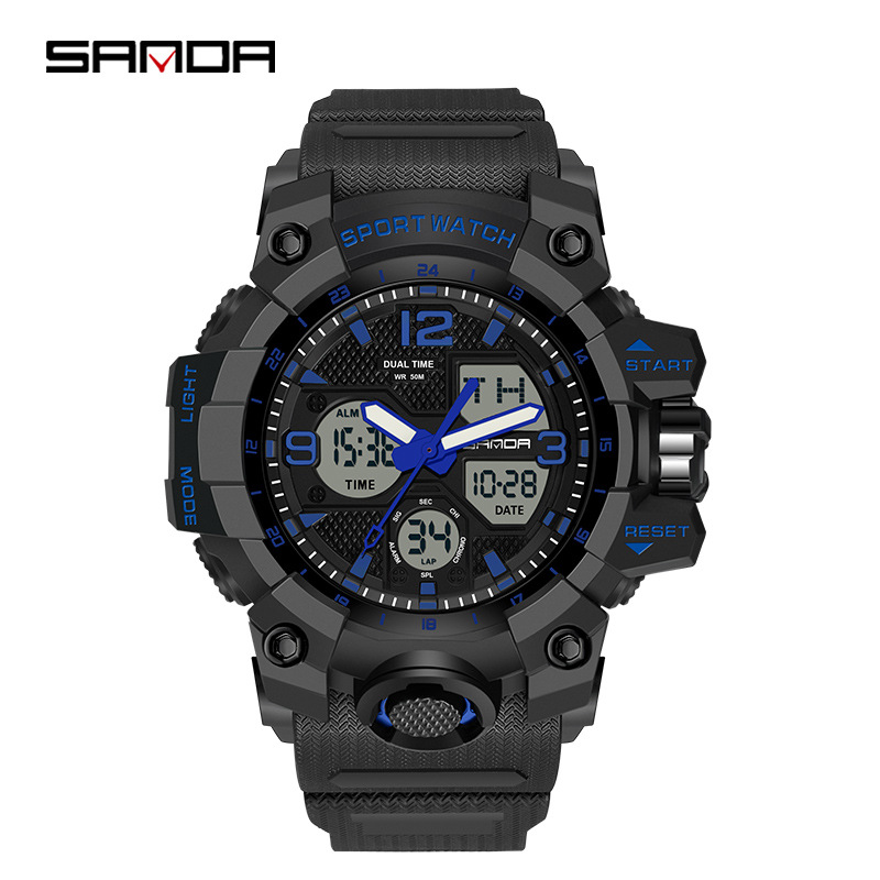 Sanda nuevo 6030 moda hombres estudiante juventud reloj electrónico impermeable multifuncional reloj al por mayor