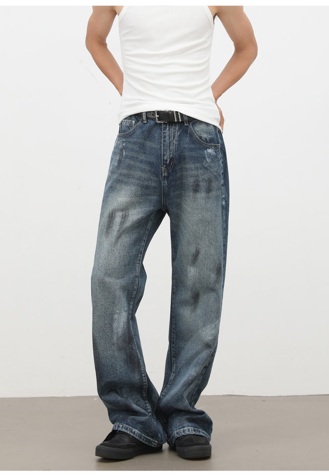 Quần jeans nam ống loe nhẹ dáng suông, họa tiết graffiti phun sơn phong cách đường phố — Màu xanh dương chi tiết 11