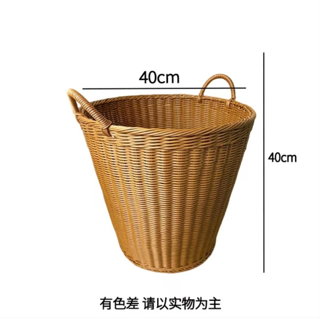 模造藤ins藤編み蓋付き大容量収納かご手作り客間玩具ごみ収納かご汚れかご
