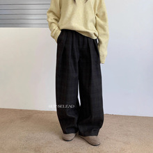 6UP秋冬2025韩系薄呢直筒格纹休闲裤广州十三行档口新款百搭50369