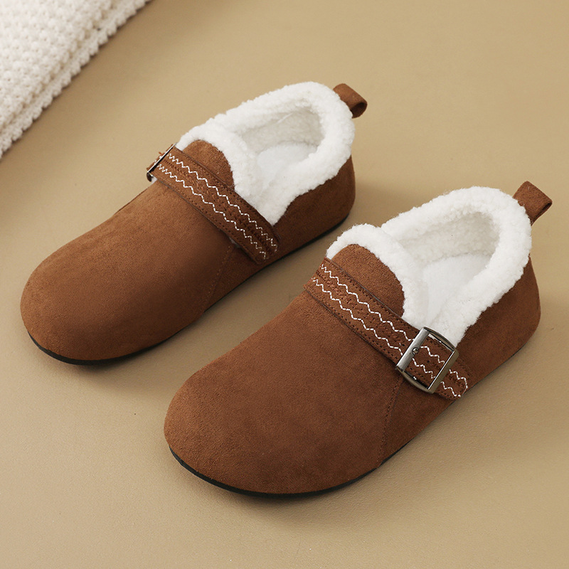 Xt-189 Women's 2025 New Autumn Winter Thick Sole Lazy Fleece Lined Cotton Casual Warm Single Shoes_voghion.com