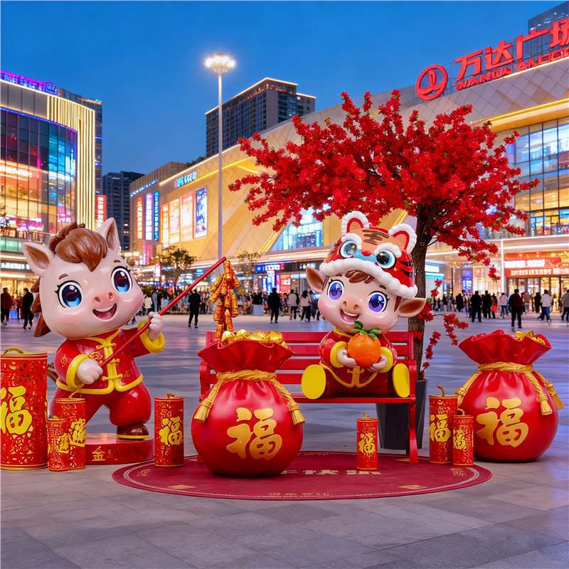 卡通新年马雕塑马年吉祥物生肖大摆件春节贺岁公园酒楼景小区造景