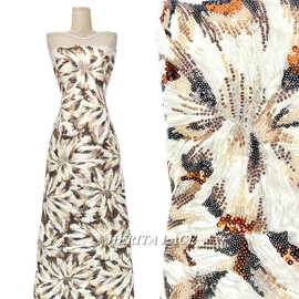 重工彩色3D立体手工串珠绣珠管绣婚纱晚礼服装饰网纱面料服装布料