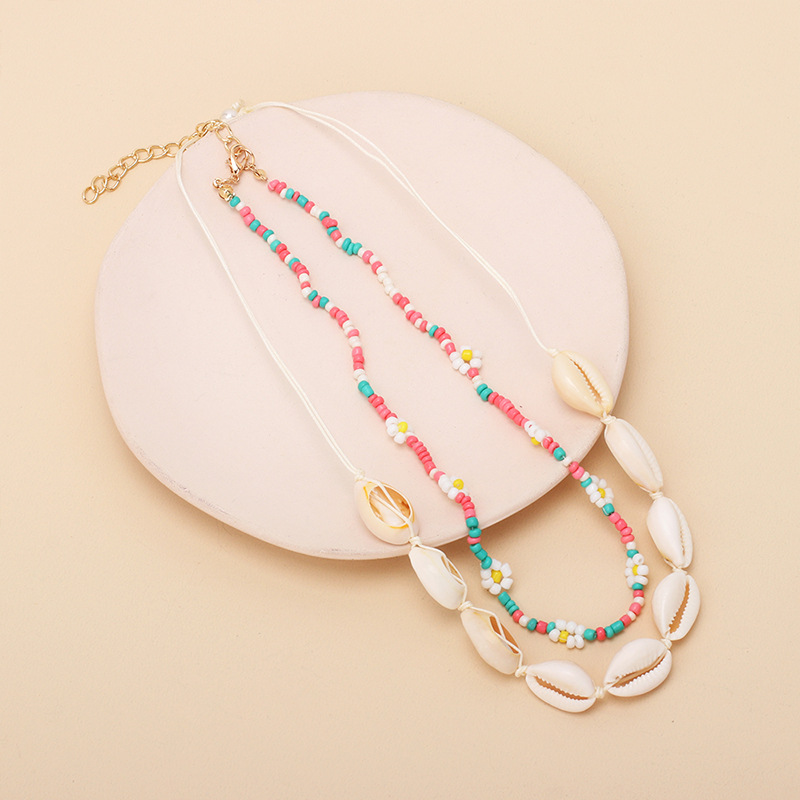 9g Weight Necklace Classification Wedding, Travel Occasion Women'S Gender Inlaid Shell Design Nihaojewelry Ethnic Style Shell Rice Beads Multi-layer Necklace Wholesale Jewelry 1