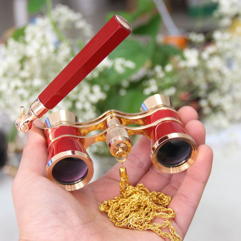 3X25带手柄带链女士金属望远镜看比赛演唱会双筒望远镜
