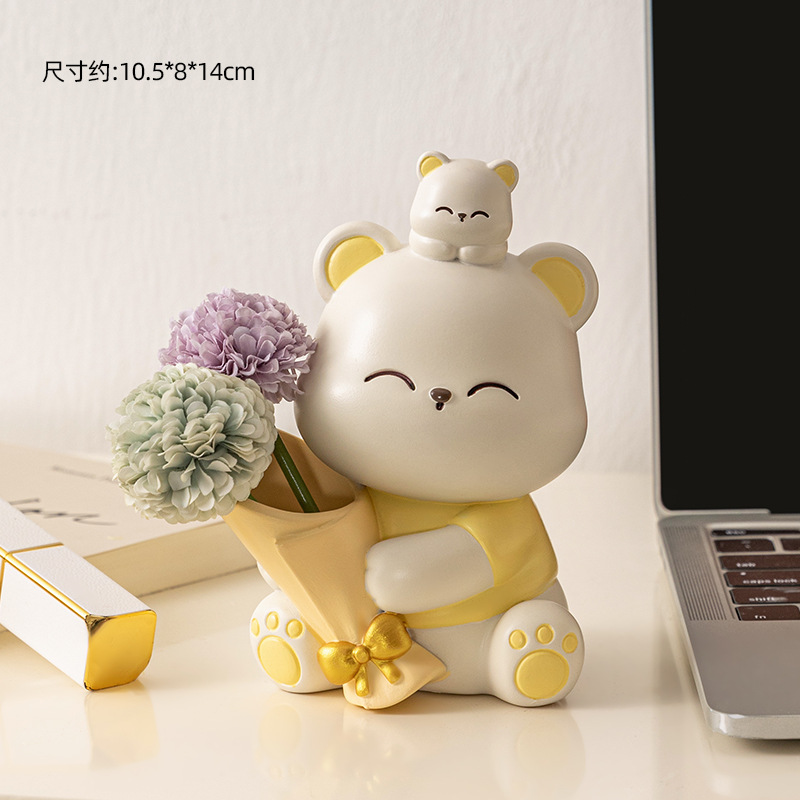 바오 시옹 꽃다발 노란 트럼펫 공 국화 보라색 녹색 (2)