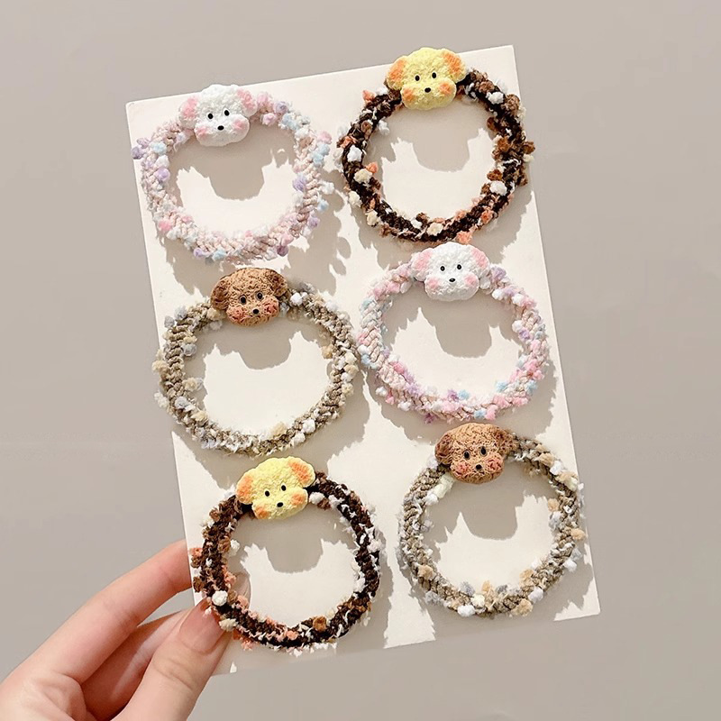 Caricatura lindo cachorro pelúcia cabello de peluche in anillo de cabello de viento chica cabello de cola de caballo pareja amiga banda de goma toque