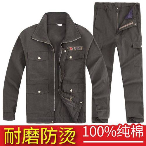 Workwear Set for Men - Spring/Autumn Model, Thick and Durable, Heat-Resistant Thread, Protective Clothing for Welders, Construction, and Automotive Repair