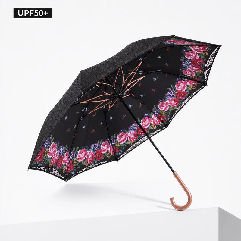 Elegant lace double-layer sun protection lotus umbrella with wooden handle, lace umbrella Elegant lace double-layer sun protection lotus umbrella with wooden handle, lace umbrella